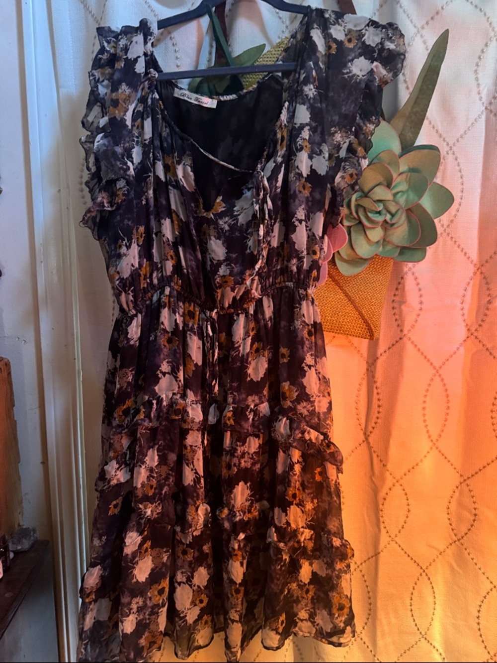 Floral Ruffle Tiered Dress - Black & White